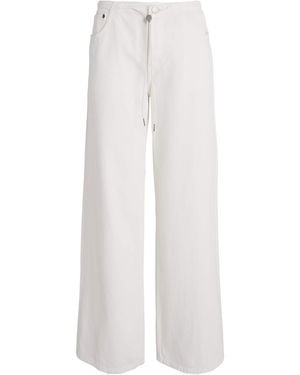 Still Here Drawstring Sport Mid-Rise Wide-Leg Jeans - White