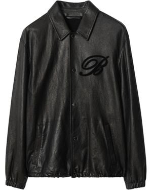 Burberry Leather Cursive Monogram Shirt Jacket - Black