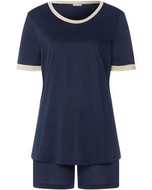 Hanro Cotton-Blend Laura Pyjamas - Blue