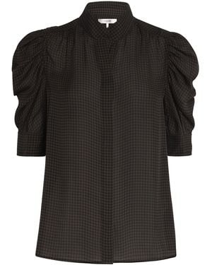 FRAME Silk Houndstooth Gillian Top - Black