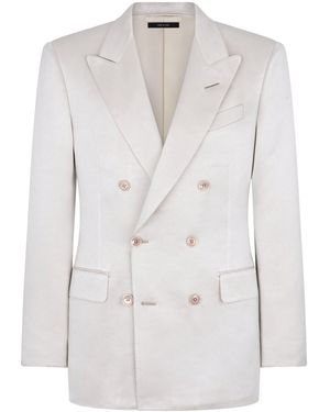 Tom Ford Double-breasted Cotton And Silk-blend Satin Tuxedo Jacket - White