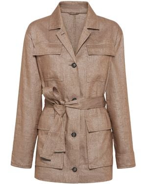 Brunello Cucinelli Techno Linen-Blend Sparkling Safari Blazer - Brown