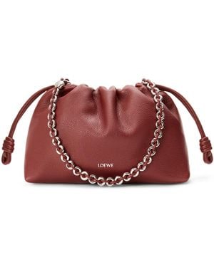 Loewe Medium Leather Flamenco Clutch Shoulder Bag - Red