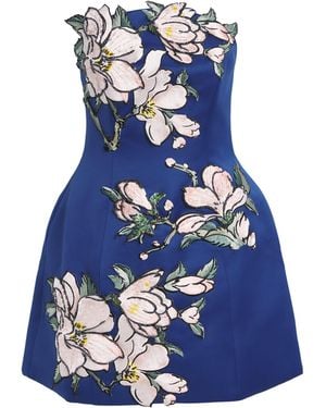 LEO LIN Floral Appliqué Zaria Mini Dress - Blue
