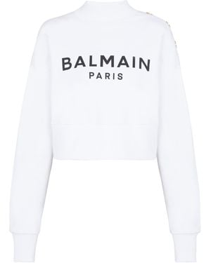 Balmain Cotton Cropped Logo Sweatshirt - White