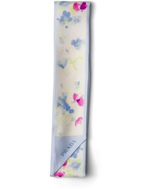 Prada Silk Bouquet Print Skinny Scarf - Blue