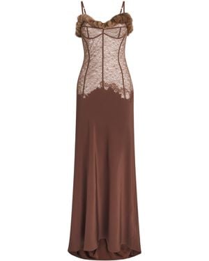 Rosamosario Mink-Silk Lace Slip Maxi Dress - Brown