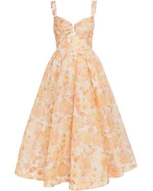 Zimmermann Rebellion Floral-Print Linen And Silk-Blend Midi Dress - Orange