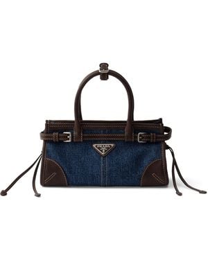Prada Small Denim Bonnie Shoulder Bag - Blue