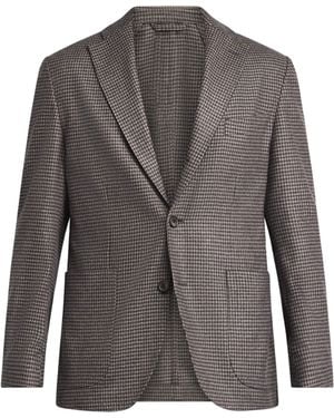 Eton Cotton Houndstooth Single-Breasted Blazer - Grey