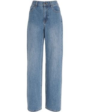 Self-Portrait Rhinestone-Embellished Straight Jeans - Blue