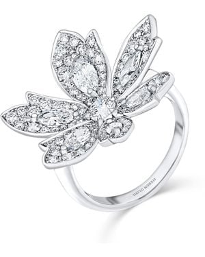 David Morris And Diamond Palm Flower Ring - White