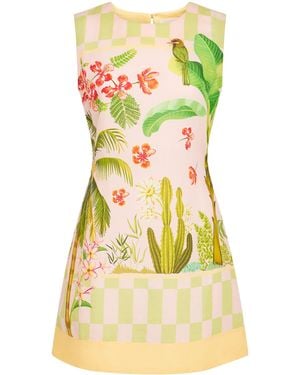 VERANDAH Linen-Cotton Printed Mini Dress - Yellow