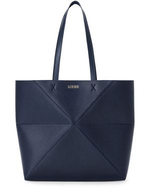 Loewe Medium Leather Puzzle Fold Tote Bag - Blue