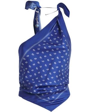 Christopher Esber Silk Bandana Tie Top - Blue