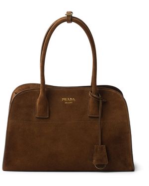 Prada Medium Suede Tote Bag - Brown