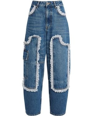 Ganni Rigid Audri Lace Low-Rise Barrel Jeans - Blue
