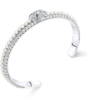 David Morris Pearl And Diamond Pearl Rose Flower Bangle - White