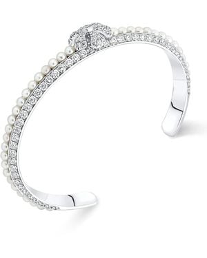 David Morris Pearl And Diamond Pearl Rose Flower Bangle - White