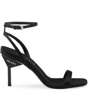 Prada Satin Heeled Sandals 85 - Black