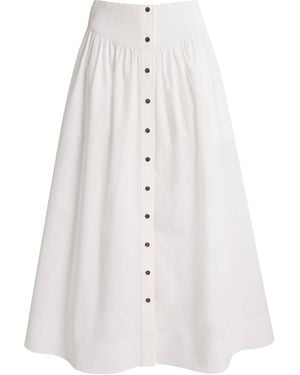 Tory Burch Cotton Stretch Poplin Metal-Button Midi Skirt - White
