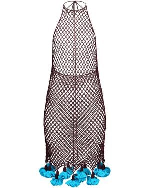 Alaïa Net Floral Crochet Halterneck Mini Dress - Purple