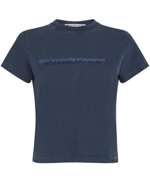 Tシャツ・カットソー Alexander Wang T-Shirt Cropped In Cotone Stampa Logo Cropped Short-Sleeve Tee in Ribbed Cotton Jersey in BLACK