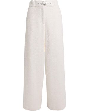 Maje Tweed Belted Wide-Leg Trousers - White