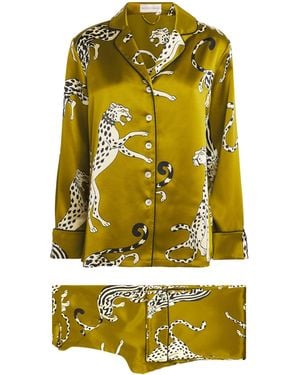 Olivia Von Halle Silk Cheetah Lila Pyjama Set - Yellow