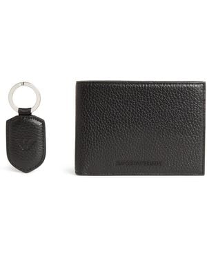 Emporio Armani Leather Bifold Wallet And Keyring Set - Black