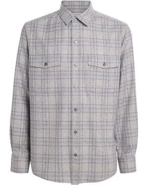Agnona Silk-Wool Check Shirt - Grey
