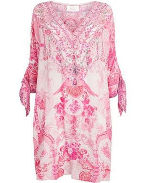 CAMILLA Silk Embellished Mini Kaftan - Pink