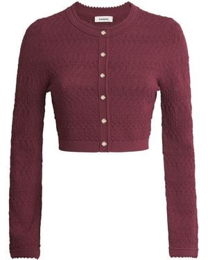 Sandro Pointelle Knit Cropped Cardigan - Purple
