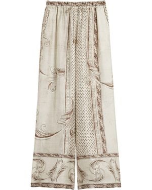 Max Mara Silk Printed Wide-Leg Trousers - Natural