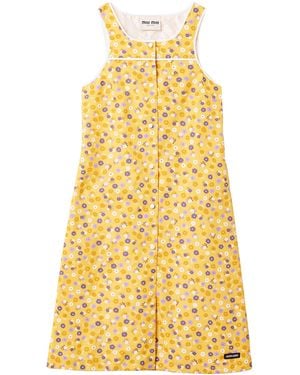 Miu Miu Cotton Poplin Floral Midi Dress - Yellow