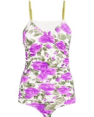 Chloé Rose Print Lace-Detail Swimsuit - Pink