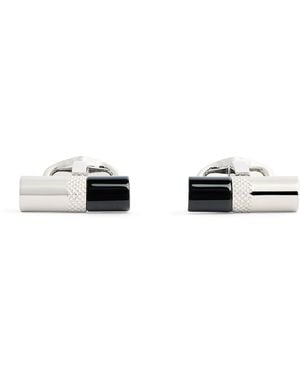 Babette Wasserman Rhodium-Plated Stone Bar Cufflinks - White