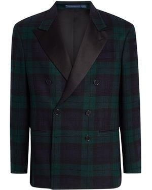 Polo Ralph Lauren Wool Plaid Double-Breasted Polo Tuxedo Jacket - Blue