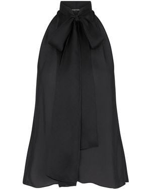 Tom Ford Silk Halterneck Tie-Detail Top - Black