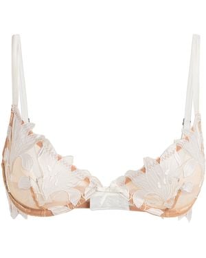 Fleur du Mal Lily Embroidery Plunge Demi Bra - Natural