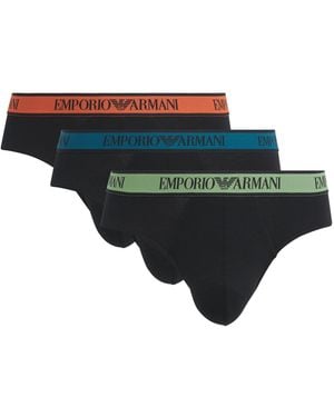 Emporio Armani Stretch-Cotton Logo Briefs - Black