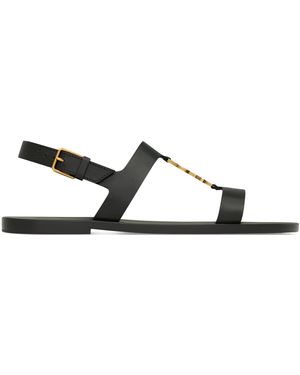 Saint Laurent Calfskin Cassandre Flat Sandals - Natural