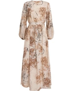 Eleventy Silk Printed Maxi Dress - Natural