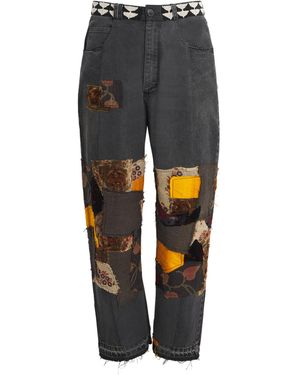 Kartik Research Manali Patchwork Wide-Leg Jeans - Grey