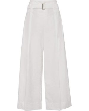 Brunello Cucinelli Techno Cotton Cropped Pleated Trousers - White