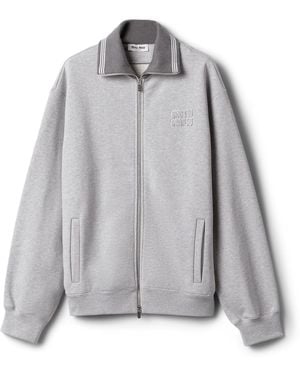Miu Miu Cotton Fleece Logo Oversized Jacket - Grey