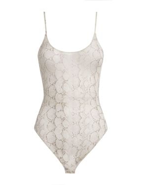 Skims Milky Sheer Snake Print Thong Bodysuit - White