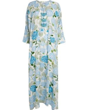 VERANDAH Embellished Hydrangea Maxi Kaftan - Blue