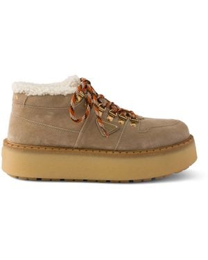 Prada Suede Shearling Chukka Ankle Boots - Brown