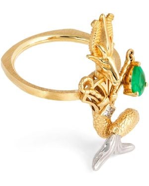 Katarina Tarazi Mixed, Diamond And Emerald Râ Capricorn Ring - Metallic